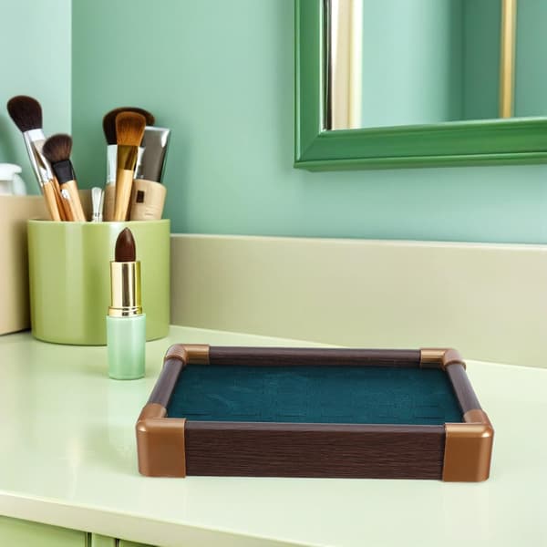 36-Grid Solid Wood Jewelry Tray with Green Frame - Ring and Earring Organizer