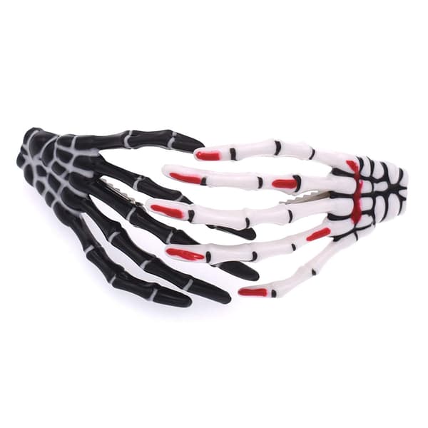 10 Red Nails White and Black Skeleton Hand Bone Shaped Hair Clips