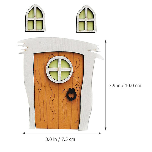 Staty Dekoration Mini Elf Dörr Set Miniatyr Dörr Elf Dörr Ornament Mini Trä Dörr 10x7.5cm