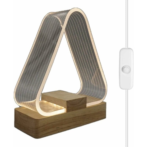 USB sengelampe trekant moderne massivt træ bordlampe LED natlys, sengelampe børns natlampe med USB genopladelig