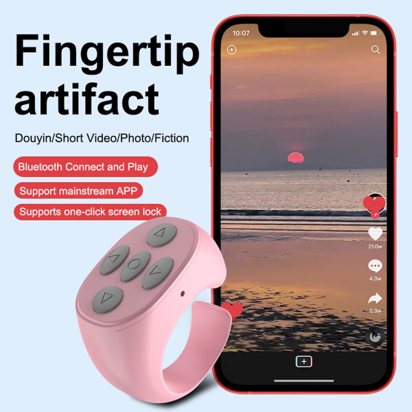 Bluetooth Fjernkontrollring, Trådløs Kamerautløser Selfie-knapp For Mobiltelefon Fjernklikker,p Pink