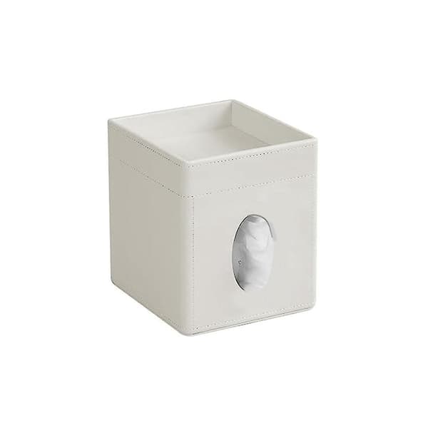 Tissue Box, PU Leather Tissue Holder for Bathroom, Office Desk, Decorative Tissue Holder (White)