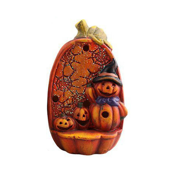 Halloween-aiheinen pelottava noita-kurpitsalyhty LED-valolla, keramiikkahahmo, hehkuva pöytäkoriste, juhlat-koriste, kurpitsa B