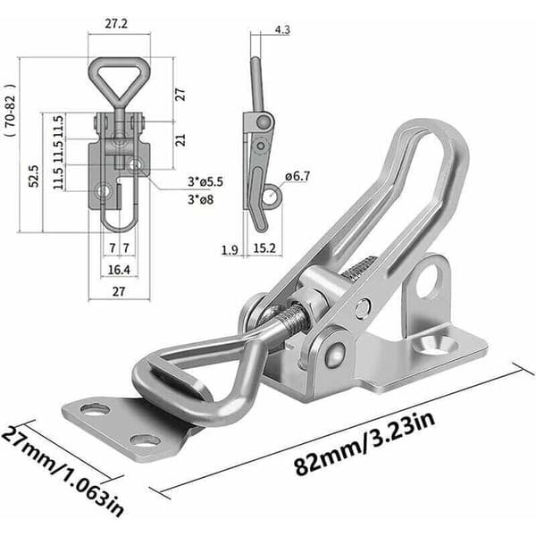 Metal Latch, 2 Pcs Metal Latch, Lever Closure, Stainless, Strong Fixing, Clamp Lock