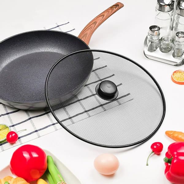 2 stk. oliesprøjtebeskyttere til stegepande, netlåg i rustfrit stål med robust håndtag
