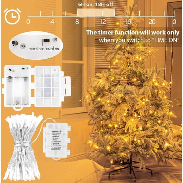100 LED-lyslenke med varmhvit timer (8 moduser, 11 m, IP65 vanntett) Utendørsbelysning THD02, 1-pakning