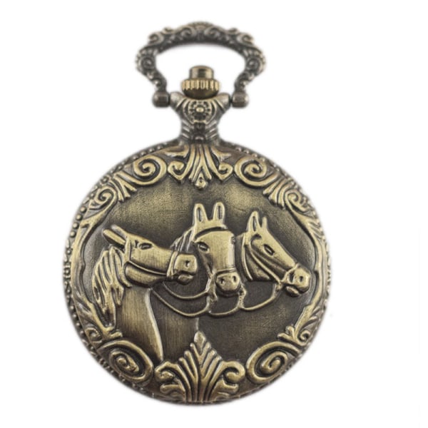 Vintage Three Horses Fick Watch Quartz Fick Watch med kedja, romerska siffror Watch Antik Gusset Watch för män kvinnor