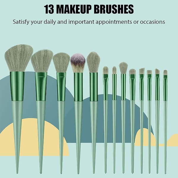 Makeup Brush Set, 13 Pieces Makeup Brushes with Bamboo Handles and Silver Ferrules, Essential Beauty Tools for Face, Eyes for Beginners