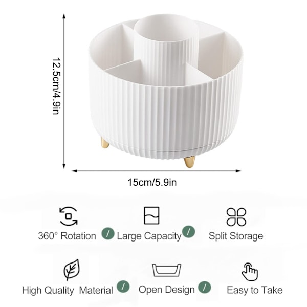 360° roterende makeup-arrangör - sminkbørsteskål med 5 rum til kosmetik, smykker til toiletbord, soveværelse, kontorartikler, opbevaring - WELLNGS