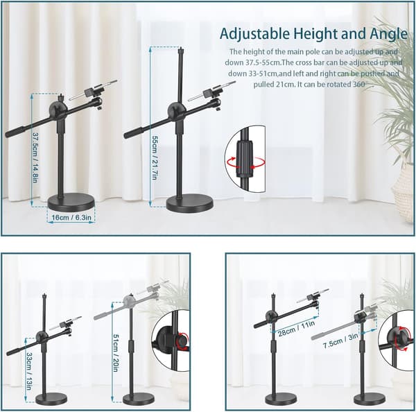 Adjustable Mobile Phone Holder, Adjustable Height and Angle with Stable Round Base, Perfect (36-52 cm)