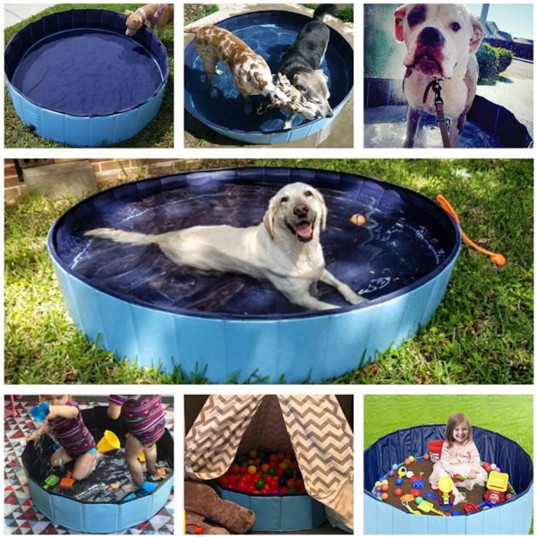 80x20cm sammenfoldelig hunde-svømmebassin, badekar Brusebad Legebassin til hund/kat/kæledyr udendørs-blå