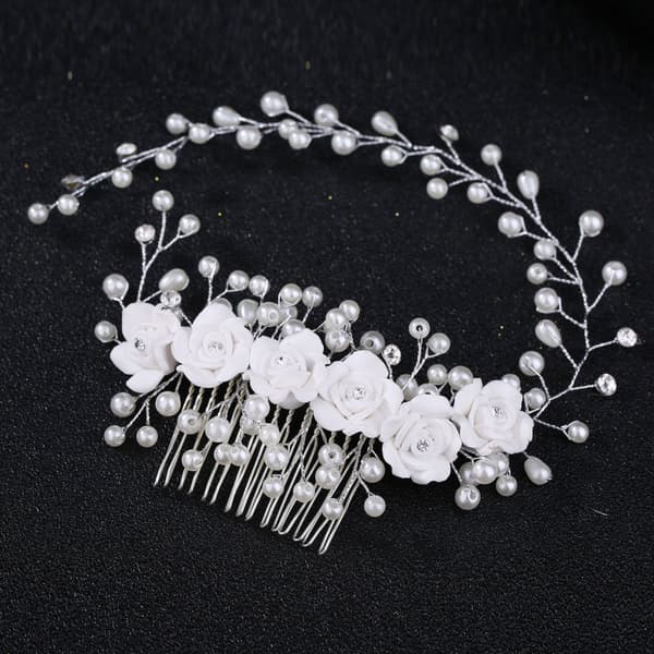 Brudehårbørste, bryllupshårbørste med vinranker og perleblomst