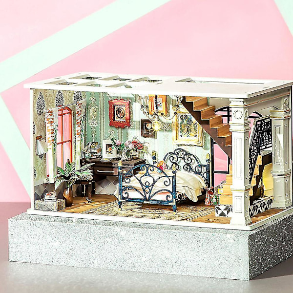 Nya DIY Söt Patio Dockhus Möblerade Barn Vuxen Miniatyr Dockhus Träkit Leksaker Dgf01DGF02 Paris Midnight