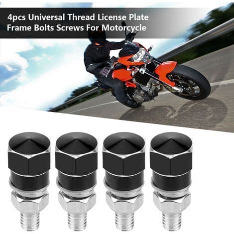 Universal Threaded Motorcycle License Plate Screws, Set of 4, Black