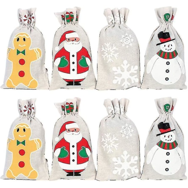 8 Styk Gaveposer Julejutesæk Julemandens Sæk Adventskalenderpose Lille Jutesæk Slikposer Julemandens Sæk Tilfældig