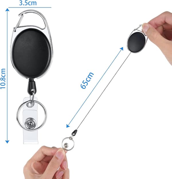 ID Card Holder, Two-Piece Retractable Keychain, Suitable for Office Use and Keys (Black).