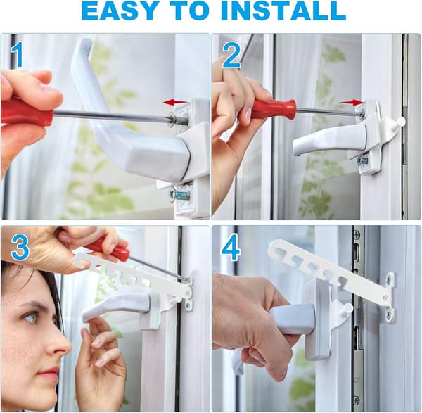 Window Restrictor Window Lock White Window Lock with 8 Screws to Adjust Window Opening 2 Pieces