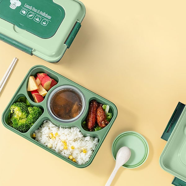 Lunchbox för barn, Bentobox för vuxna, Lunchlådor för vuxna/barn/småbarn, 1600 ml - 5 fack Light green
