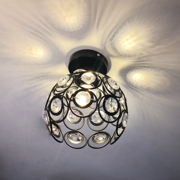 Sort loftslampe Moderne hvid krystal loftslampe, E27 Semi-Flush Mount Mini krystal lysekrone Velegnet til indendørs belysning,