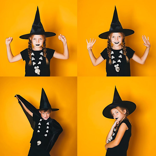 Solid färgad barnhatt för Halloween, häxhatt, spetsig hatt, sminkkostymrekvisita, liten barnstorlek