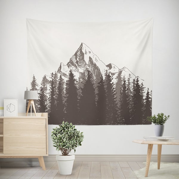 90*75CM Svartvit Bergväv för Män, Höstgransskog Vävväggbonad för Sovrum, Rustik Väv Strandfilt