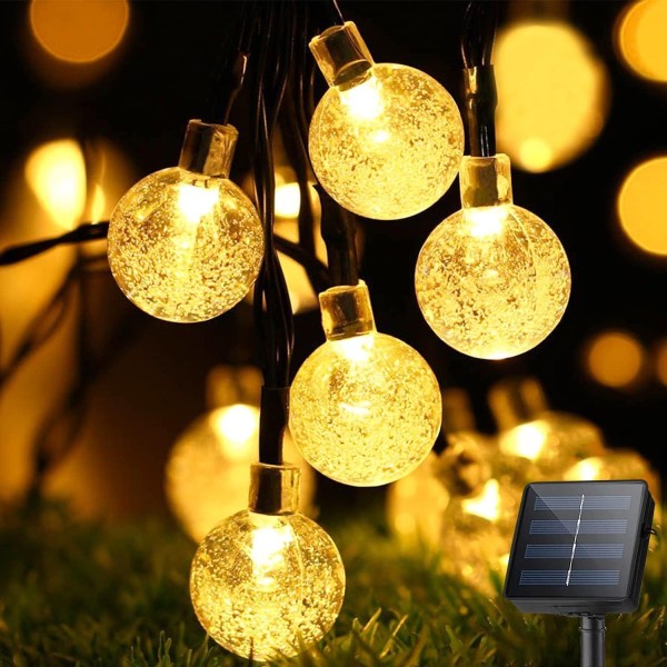 Solar String Lights Udendørs Solenergi Otte tilstande 12 meter 100 lampe Crystal Globe Light med 8 lystilstande, vandtæt soldrevet
