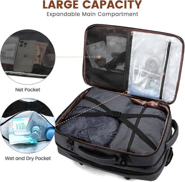 Large 40L Cabin Backpack, 17-inch Laptop Backpack, Splash-proof Work Backpack