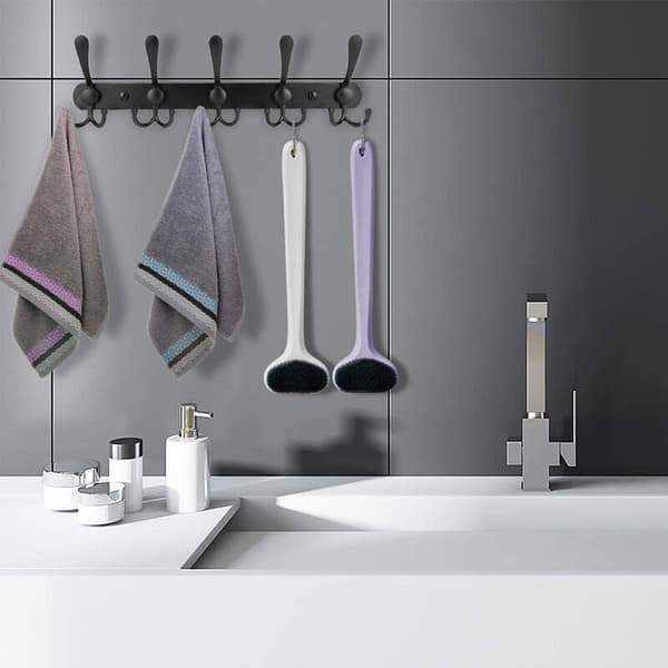 Long Wall Mounted Coat Rack with 5 Triple Hooks, Wall Hooks, Wall Mounted Coat Rack, Black Hook