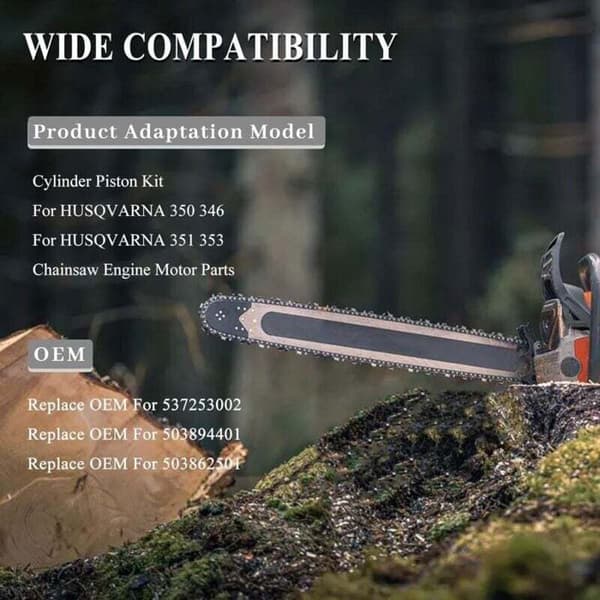 Cylinder and Piston Kit for Chainsaws - ZOR® - 44 mm - Compatibility: 350, 346, 351, 353 - Includes Decompression Valve
