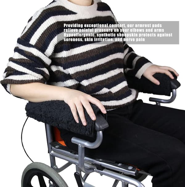 Wheelchair Armrest Pad, Memory Foam, Black, 2 Covers for Seniors & Adults