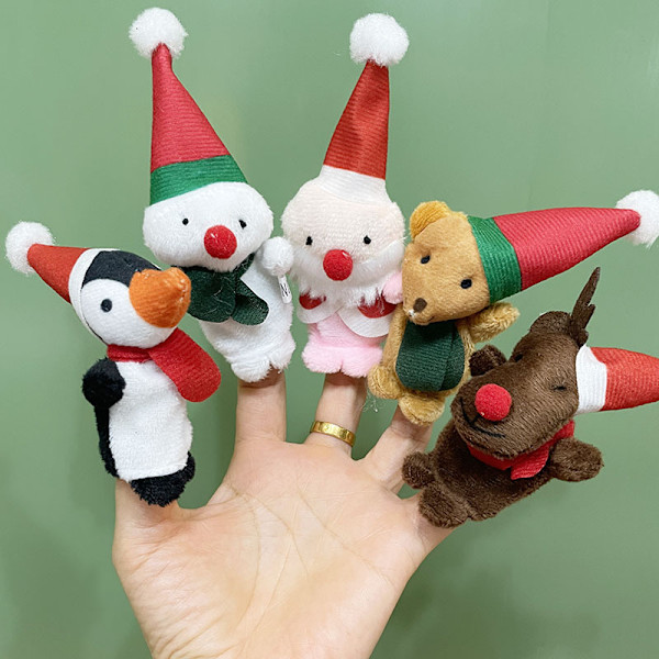 JULEFAVORITTER Fingerdukkesett med Slede, 10 Stykker, Juleleker i Plysj, Fingerdukker til Fest
