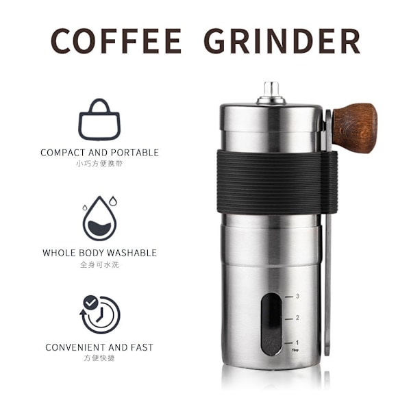 Handdriven Kaffekvarn, Bönkvarn, Bärbar Mini-Kaffekvarn med Justerbara Inställningar, Lämplig för Hem, Kontor