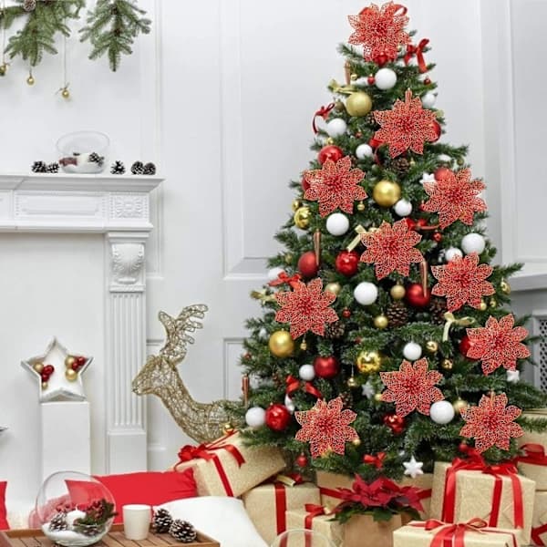 36-pakning juleblomstdekorasjoner, juletrepynt, 4\" kunstige silkeblomster til juledekorasjon