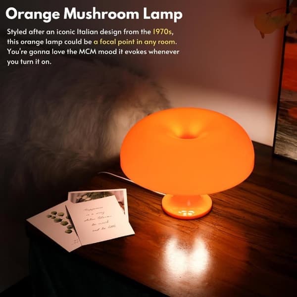 Orange Svamplampa - Dimbar Bordslampa med Retrodesign för Sovrum & Vardagsrum