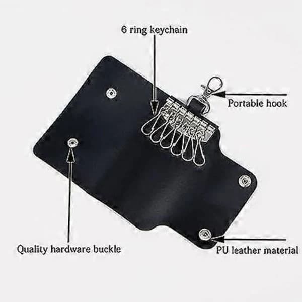 (Black) Key Holder, Leather Key Case, Leather Key Organizer with 6 Hooks for House Keys, Mailbox Keys