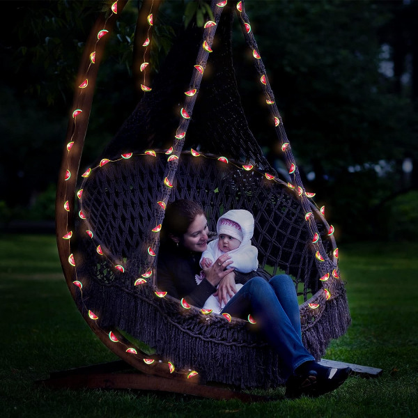 Vesimeloni-koristevalot, 2 metriä 20 LED-lampua Hedelmä Yö LED-valot Paristoilla Kaukosäätimellä Ajastimella Joulukoristeet