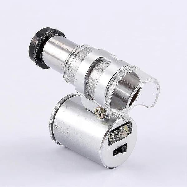Mini Microscope Magnifier Portable Microscope Magnifying Glass LED UV Light for Jewelry (silver) (1pc)
