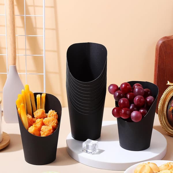 100 stk. forretterkopper snacksholder 14oz sort papir fødevaregodkendt robust stor kapacitet tilspidset