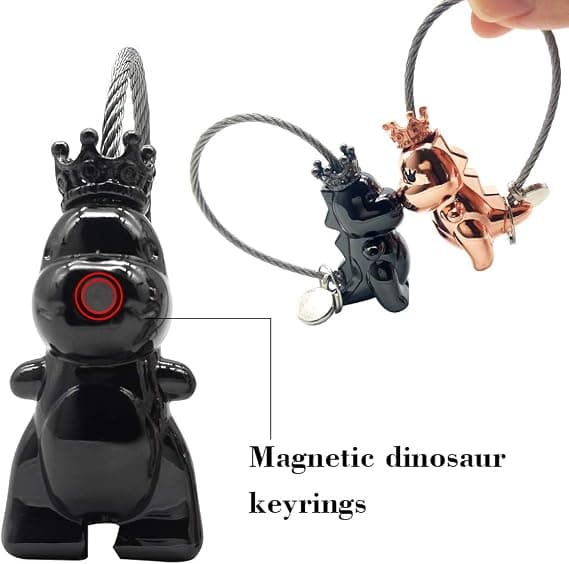 Sæt med 2 nøgleringe til par, søde dinosaur-nøgleringe magnetisk kærlighed
