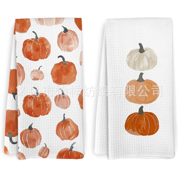 Pumpkin Pattern Dish Towel for Kitchen, Absorbent Decorative Cleaning Cloth with Autumn Design 2 45*66cm 2 45*66cm