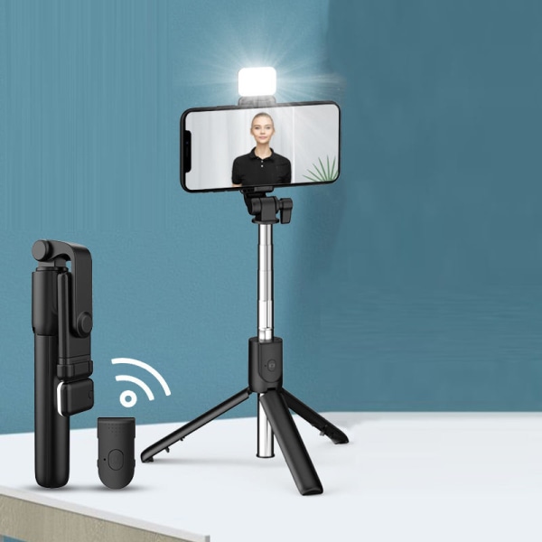 Mobiltelefonholder Selfie Live Streaming Mobiltelefon Lodret stativ til (sort med lys)