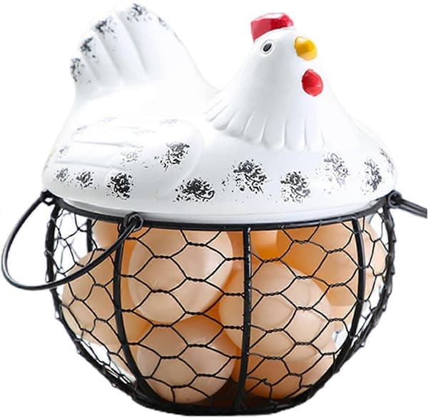 Egg Basket for Kitchen, Rustic Chicken Mesh Basket with Handle, Cute Egg Storage Basket for Kitchen, Living Room, Home Decor