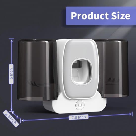 Toothbrush Holder with UV Sterilizer - Wall Mounted, Automatic Toothpaste Dispenser - Bathroom Disinfection and Storage Solution - For Families