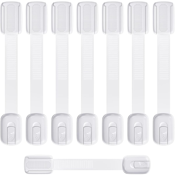 White Safety Lock, Set of 8 Child Safety Cupboard Locks with 3M Adhesive, Baby Safety Locks for Cabinets