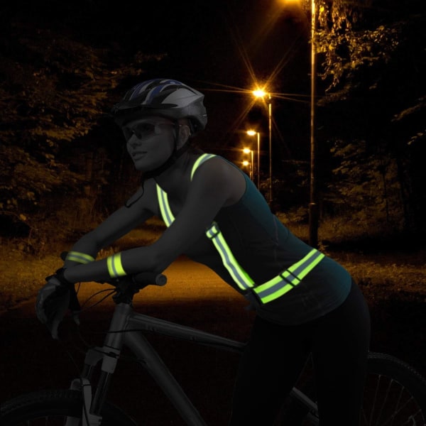 Säkerhetsväst + reflekterande säkerhetsarmband, reflekterande justerbar elastisk säkerhetsväst för löpning, cykling, motorcykel