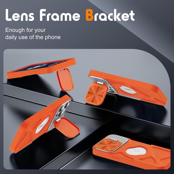 Phone Case for iPhone 17 Pro, with Camera Lens Protector and Stand - Full Coverage Shockproof Soft Case, Unisex (Orange)
