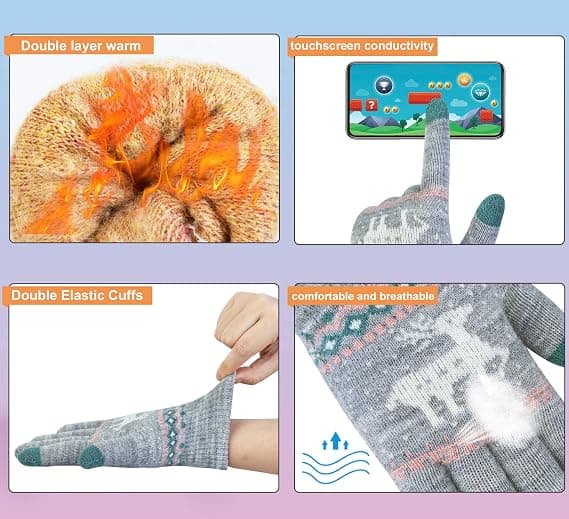 2 stk. vinterhandsker med touchscreen, hjort, varme fleeceforede handsker til sms
