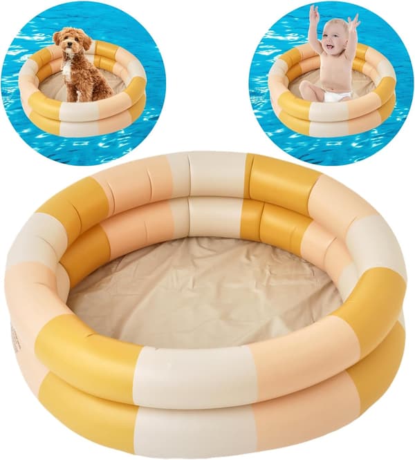 Inflatable children's pool, 2 rings with inflatable safety ring, with inflatable safety bubble bottom (yellow)