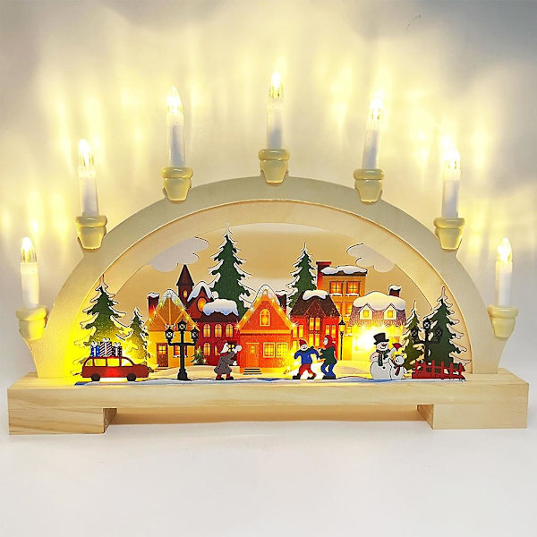LED-belyst julehus i tre, ornament for kontor, butikk, hjem