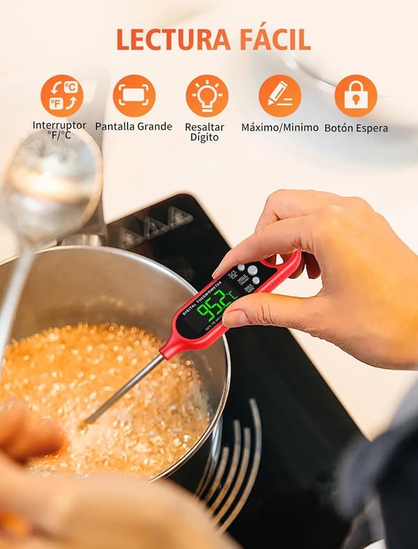 Kitchen Thermometer, IP66 Waterproof Oven Thermometer with 3s Fast Reading, Backlight & Calibration, Magnetic & Auto Shut-off